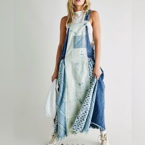 We The Free Skylar Skirtall Denim and Cream Patchwork Dress